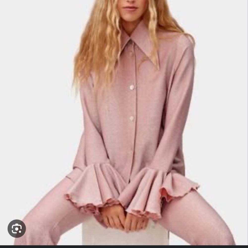 SLEEPER | pink shimmer button down top